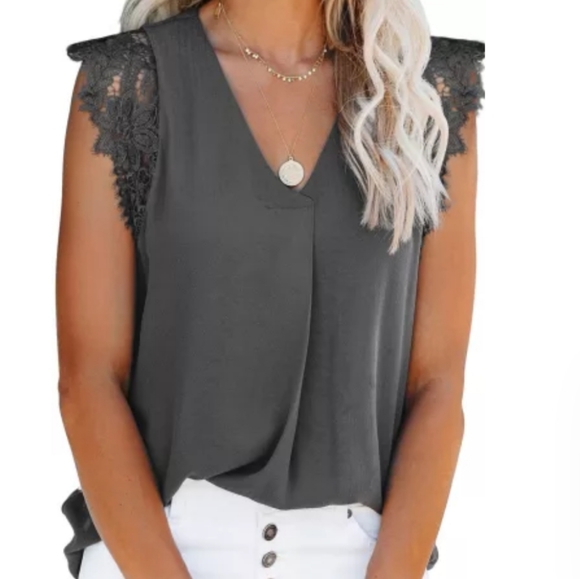 genevesca Tops - Gia Classic silk, lace, V neck chic boho